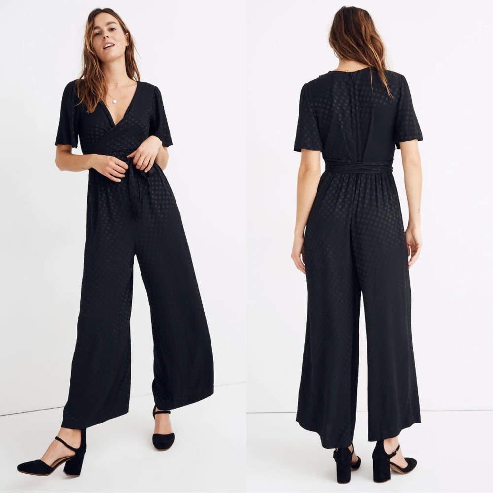 Madewell Wrap-Waist Jumpsuit in Dot Jacquard True Black - 4